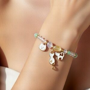 NEW GEMSTONES CAT LOVER KAWAII Y2k Gold and Pink Charm Bracelet